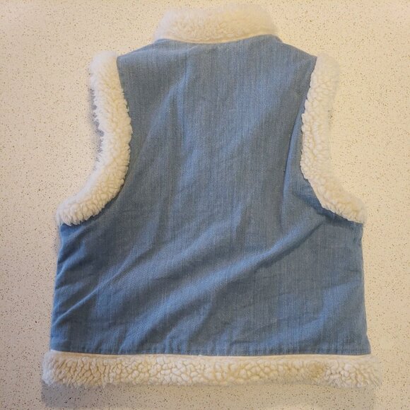 Vtg Sherpa Lined Vest Girls 14 Large Denim Embroidered 70s Hippie Sears Roebuck - Picture 4 of 8